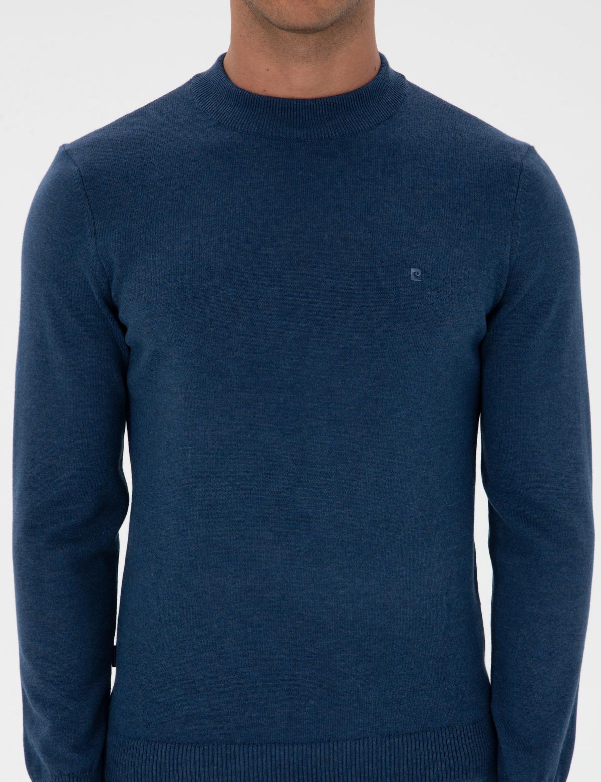 İndigo Melanj Slim Fit Çeyrek Yaka Basic Triko Kazak - 50315456057