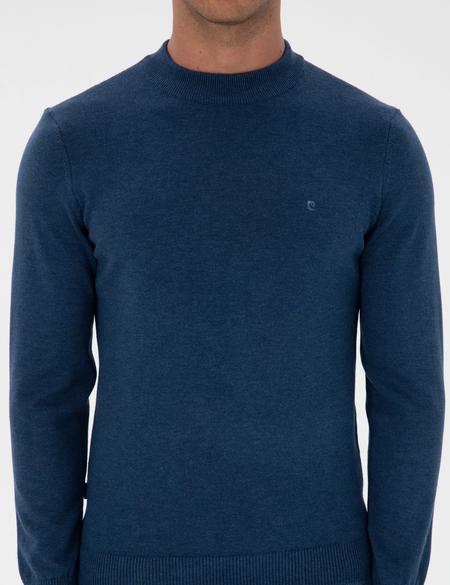 İndigo Melanj Slim Fit Çeyrek Yaka Basic Triko Kazak - 50315456057