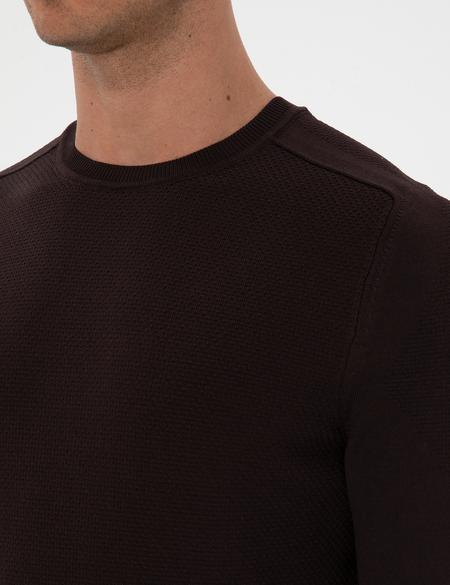 Koyu Kahverengi Slim Fit Bisiklet Yaka Rayon Triko Kazak - 50315763007