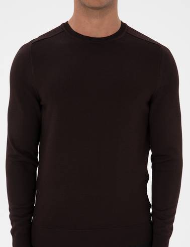 Koyu Kahverengi Slim Fit Bisiklet Yaka Rayon Triko Kazak
