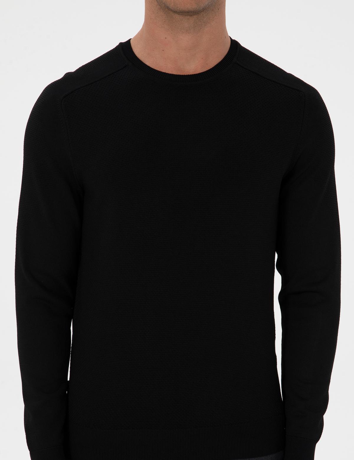 Siyah Slim Fit Bisiklet Yaka Rayon Triko Kazak - 50315763011