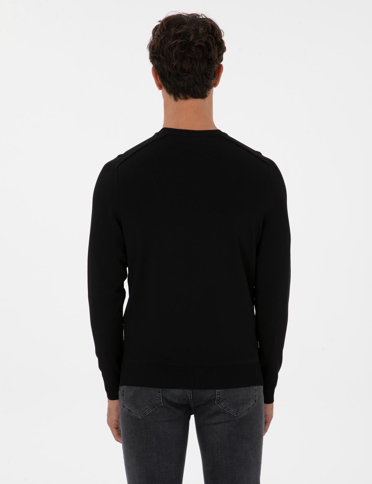 Siyah Slim Fit Bisiklet Yaka Rayon Triko Kazak - 50315763011