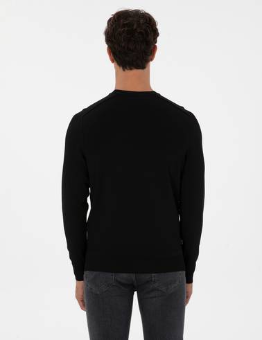Siyah Slim Fit Bisiklet Yaka Rayon Triko Kazak