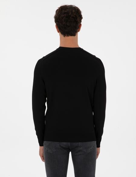 Siyah Slim Fit Bisiklet Yaka Rayon Triko Kazak - 50315763011