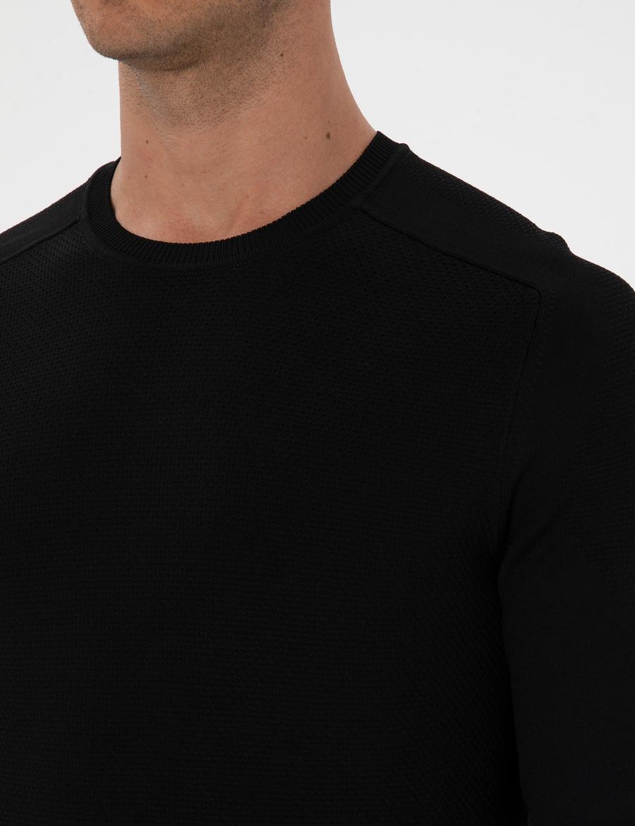 Siyah Slim Fit Bisiklet Yaka Rayon Triko Kazak