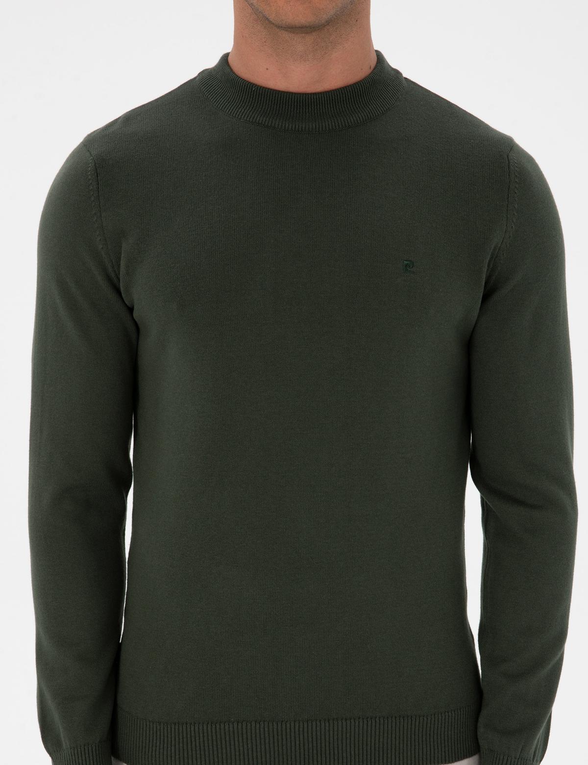 Koyu Haki Slim Fit Çeyrek Yaka Basic Triko Kazak - 50315456047