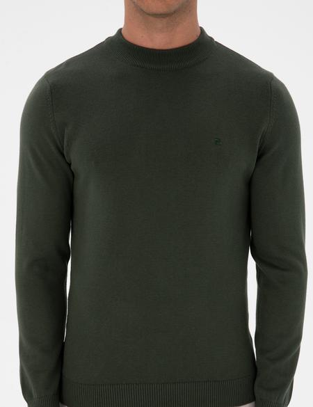 Koyu Haki Slim Fit Çeyrek Yaka Basic Triko Kazak - 50315456047