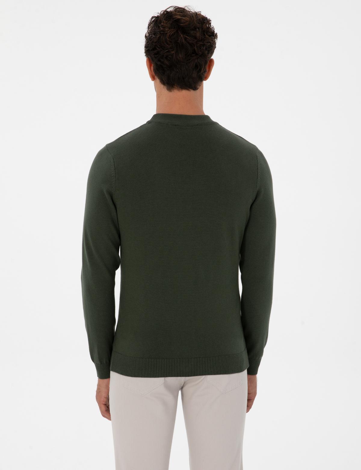 Koyu Haki Slim Fit Çeyrek Yaka Basic Triko Kazak - 50315456047