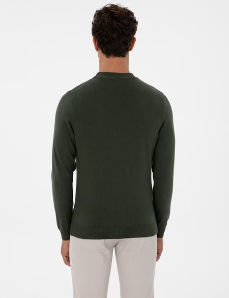 Koyu Haki Slim Fit Çeyrek Yaka Basic Triko Kazak - 50315456047