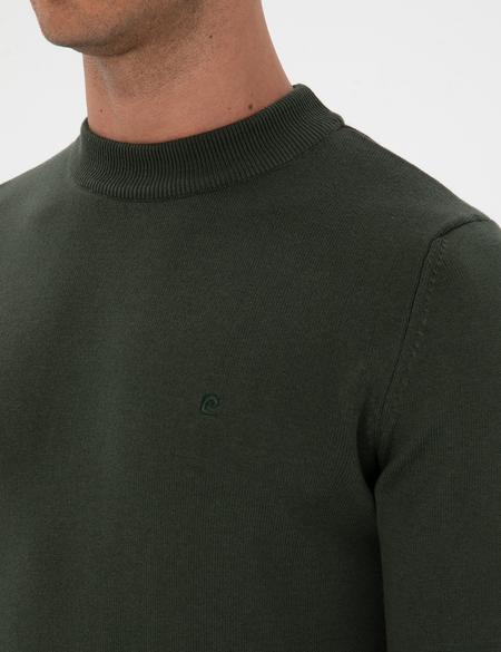 Koyu Haki Slim Fit Çeyrek Yaka Basic Triko Kazak - 50315456047