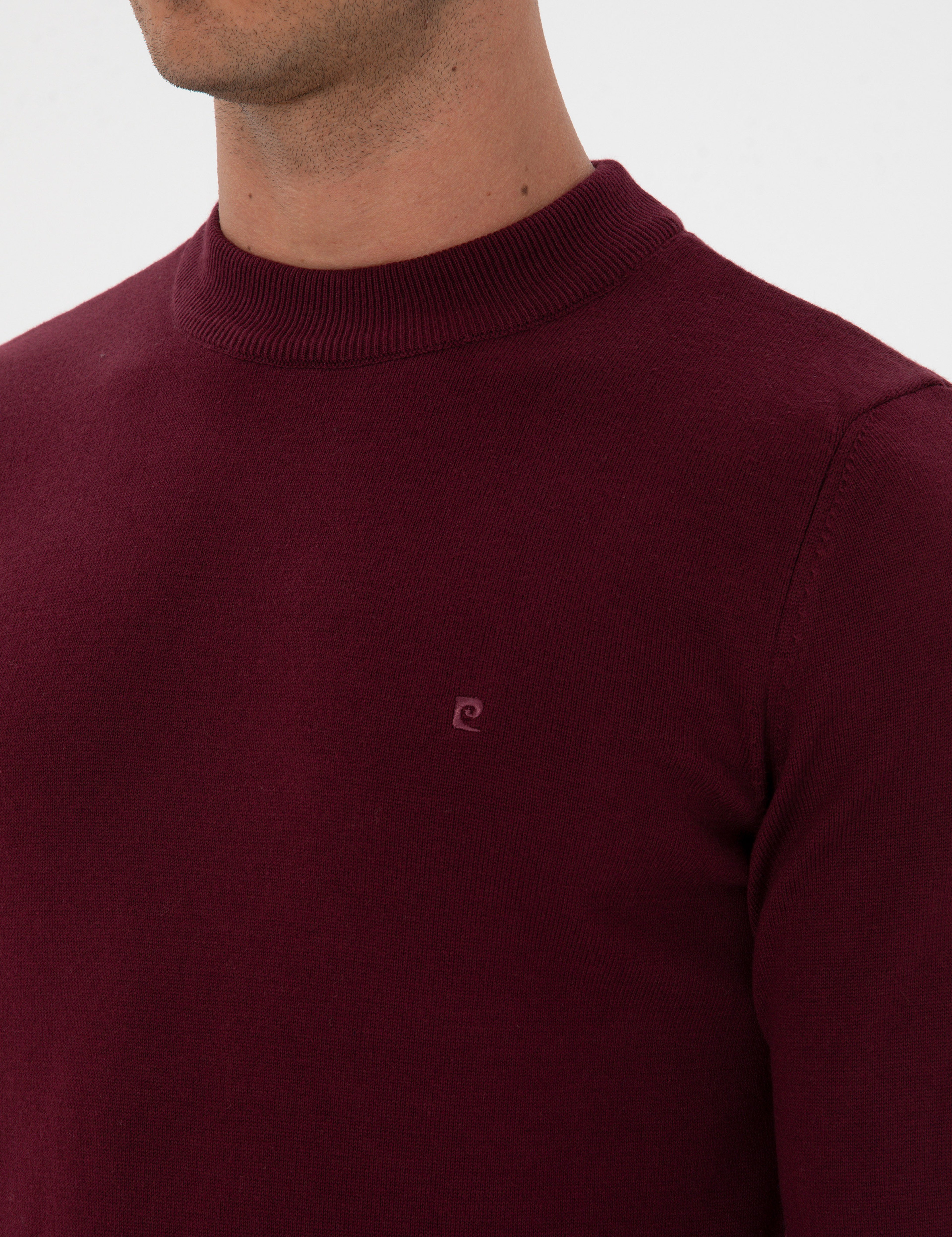Bordo Slim Fit Çeyrek Yaka Basic Triko Kazak - Image 7