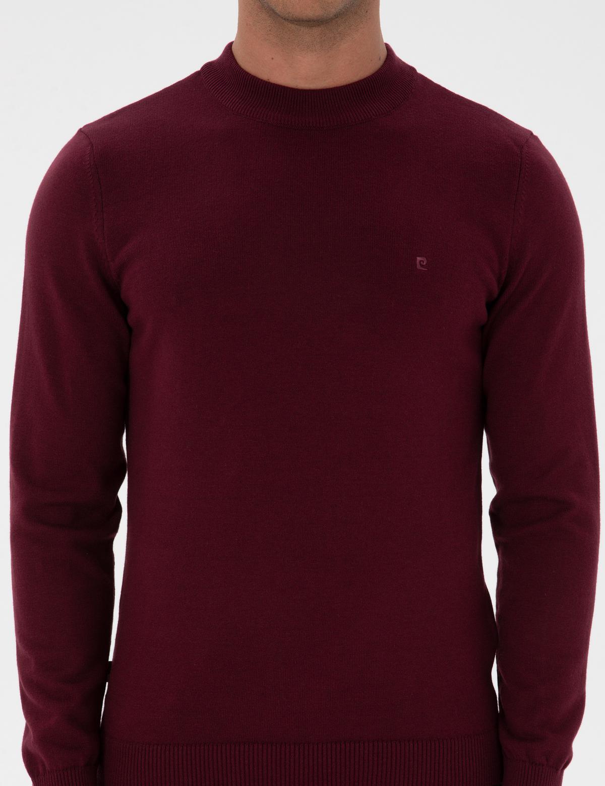 Bordo Slim Fit Çeyrek Yaka Basic Triko Kazak - 50315456087