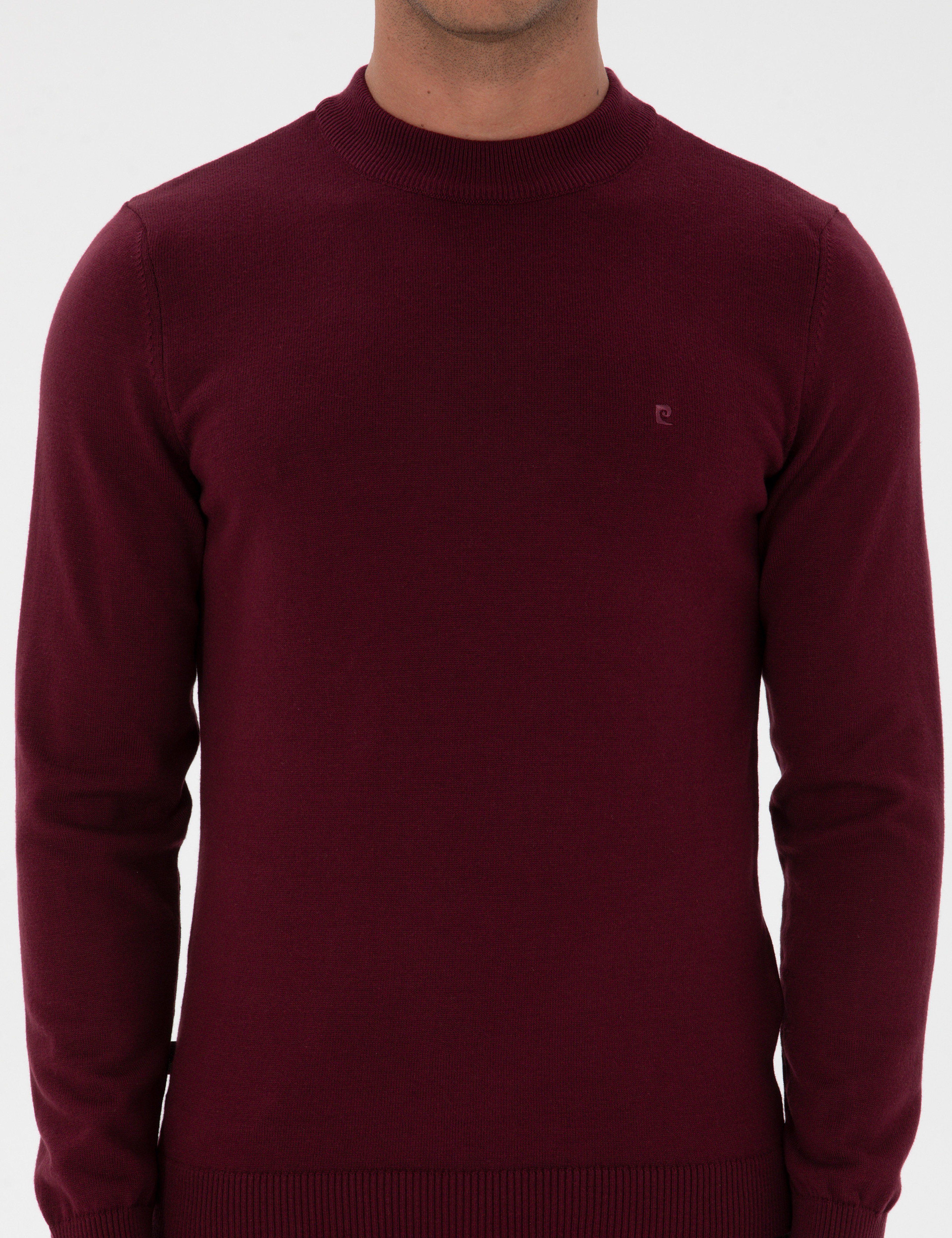 Bordo Slim Fit Çeyrek Yaka Basic Triko Kazak - Image 6