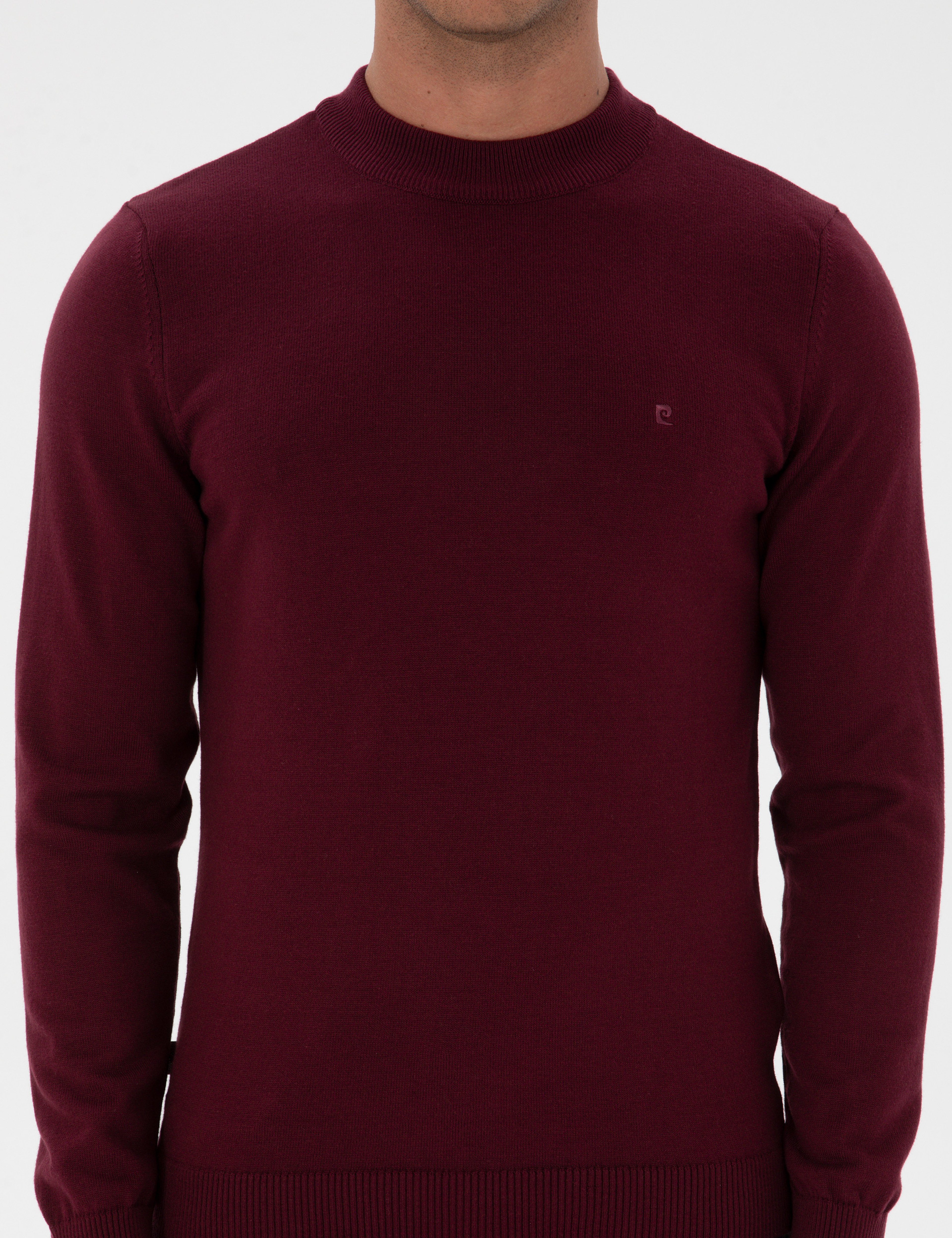 Bordo Slim Fit Çeyrek Yaka Basic Triko Kazak