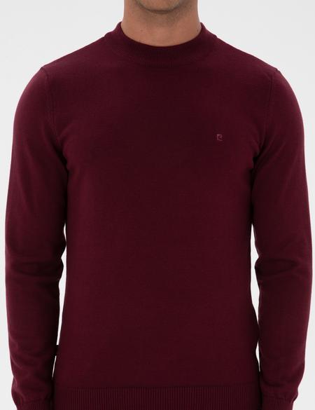 Bordo Slim Fit Çeyrek Yaka Basic Triko Kazak - 50315456087