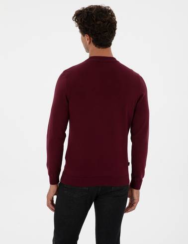Bordo Slim Fit Çeyrek Yaka Basic Triko Kazak