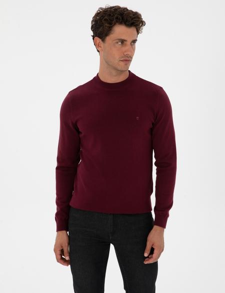 Bordo Slim Fit Çeyrek Yaka Basic Triko Kazak - 50315456087