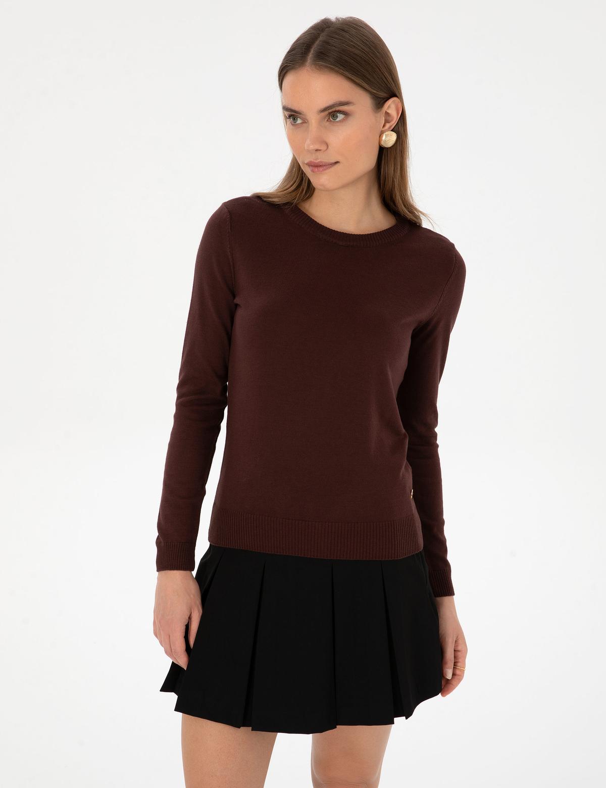 Kahverengi Slim Fit Bisiklet Yaka Basic Kazak - 50315758070