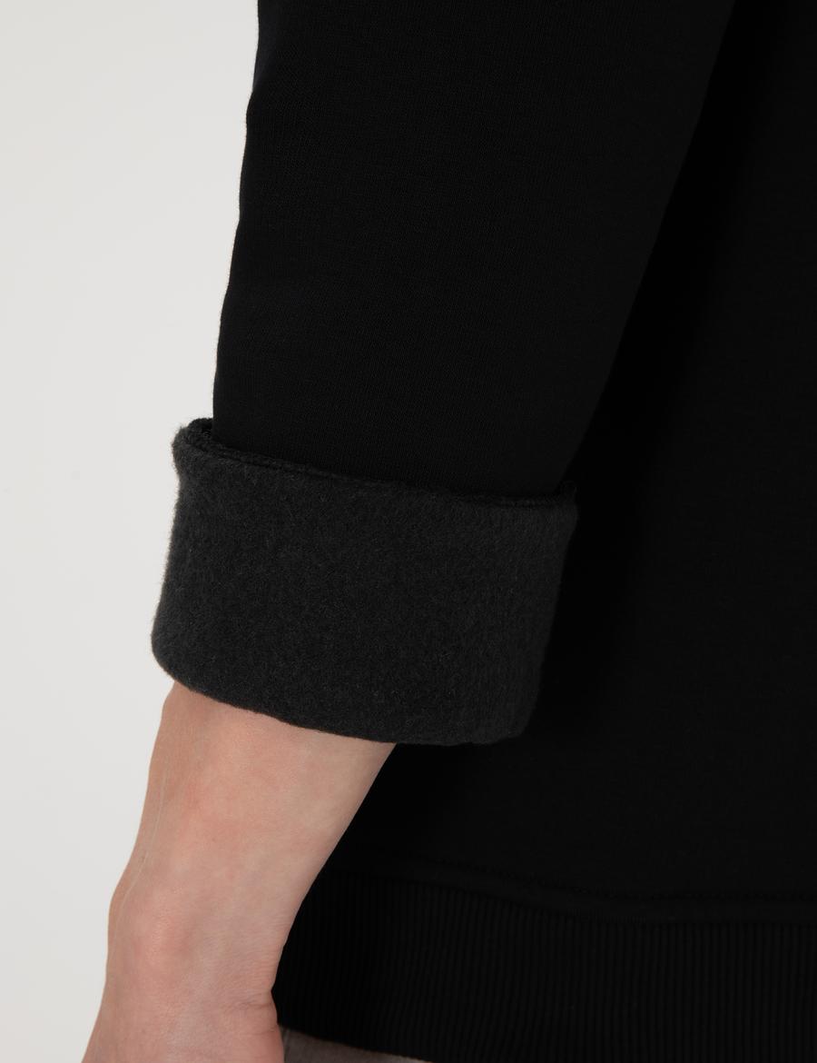 Siyah 3 İplik Regular Fit İçi Polarlı Bisiklet Yaka Basic Sweatshirt