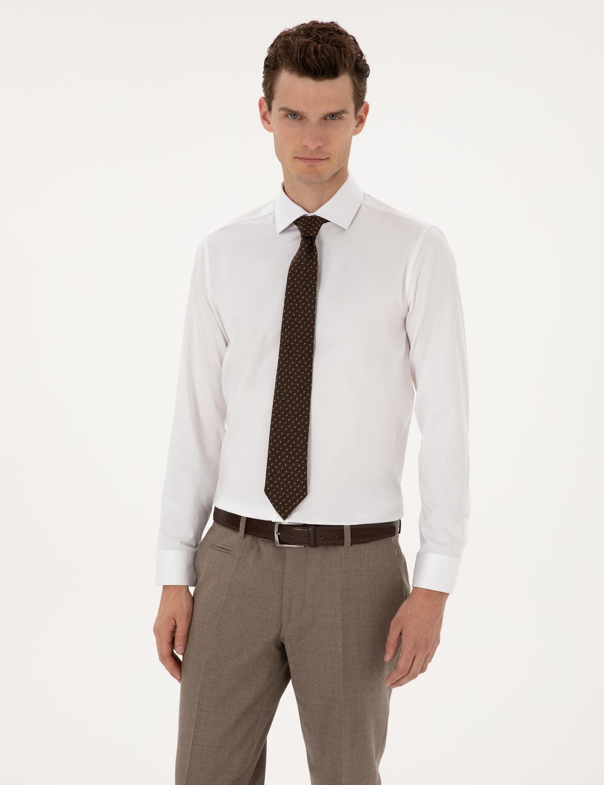 Beyaz Likralı Kolay Ütülenebilir Ex. Slim Fit Basic Gömlek