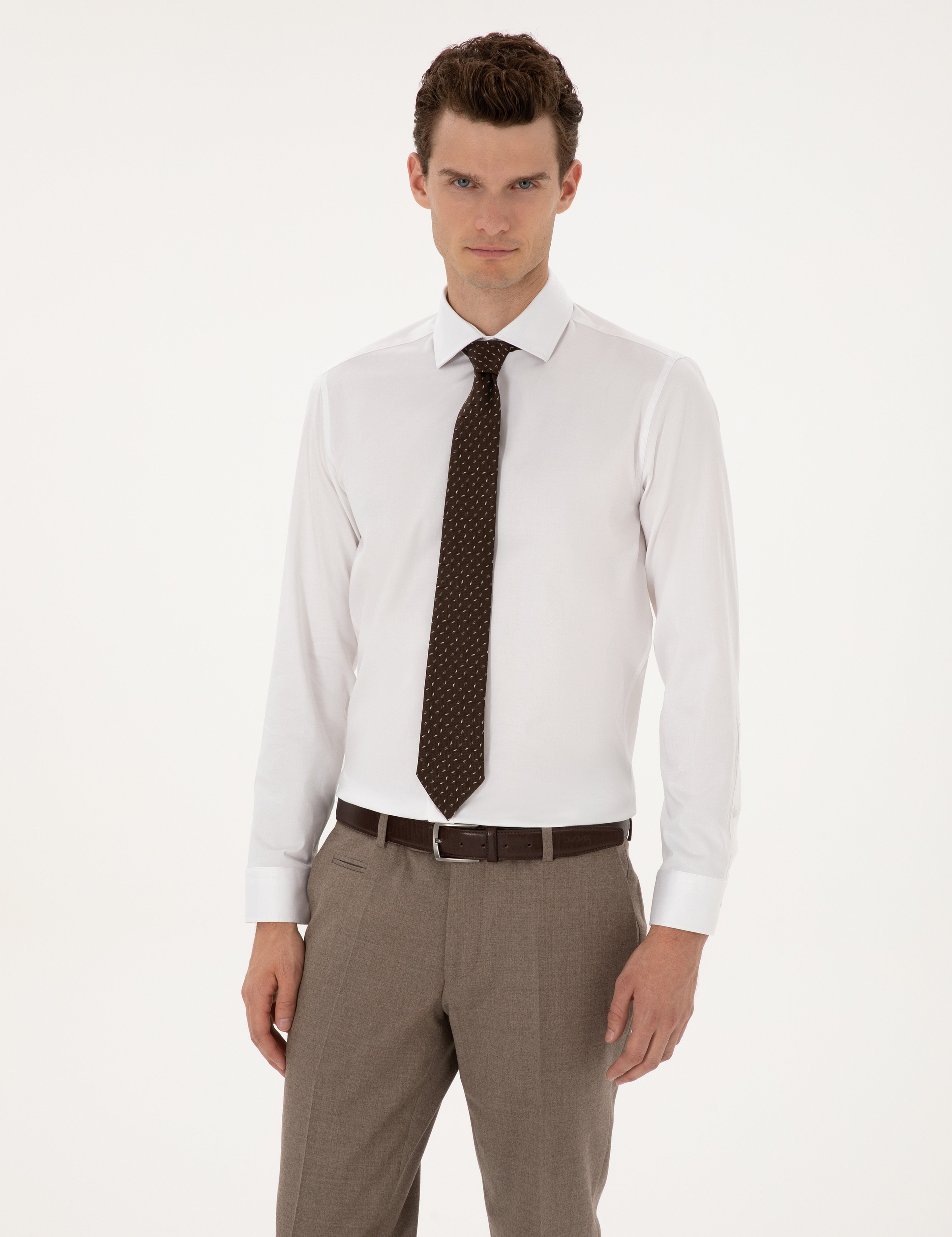 Beyaz Likralı Kolay Ütülenebilir Ex. Slim Fit Basic Gömlek - Image 1