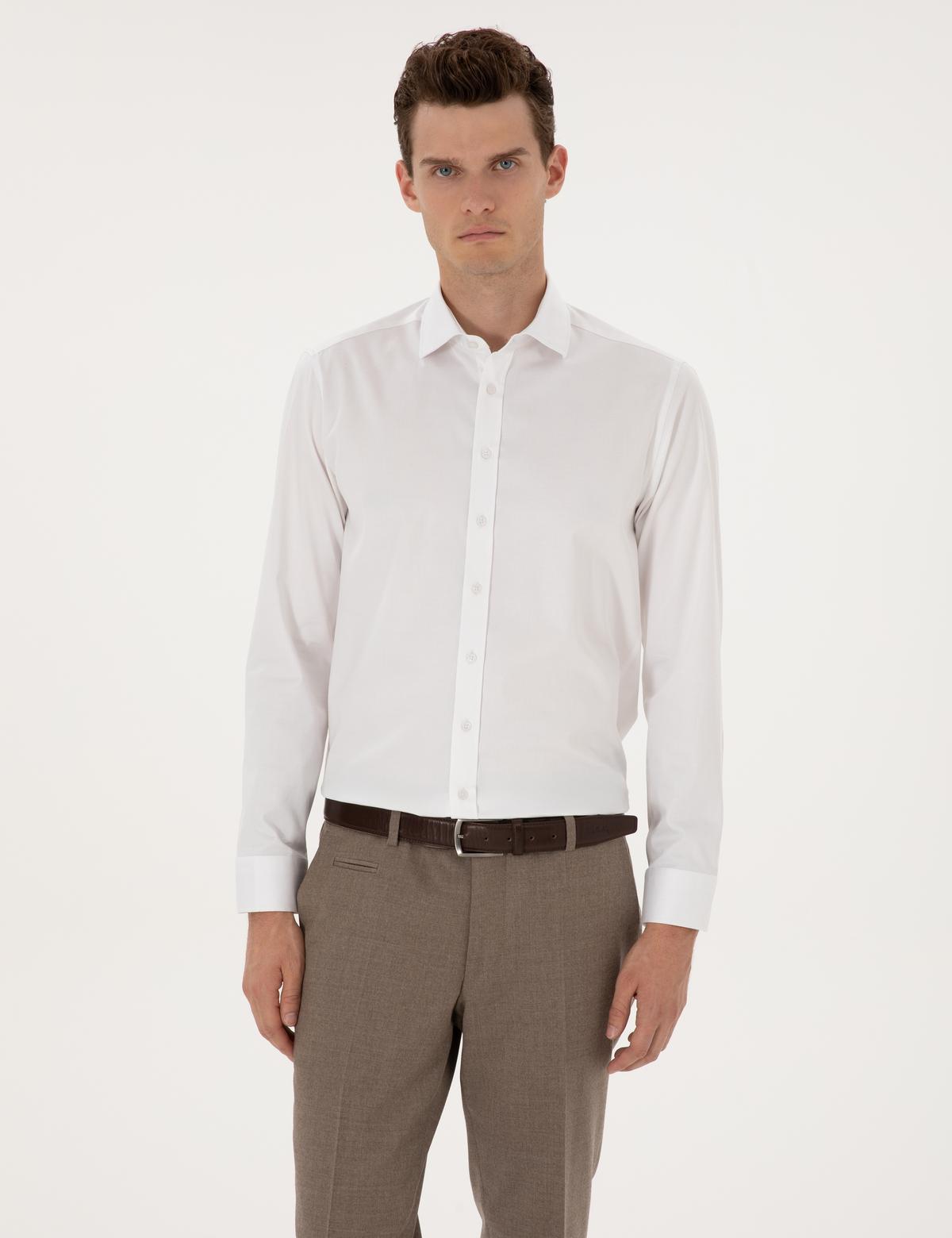 Beyaz Likralı Kolay Ütülenebilir Ex. Slim Fit Basic Gömlek - 50313178006