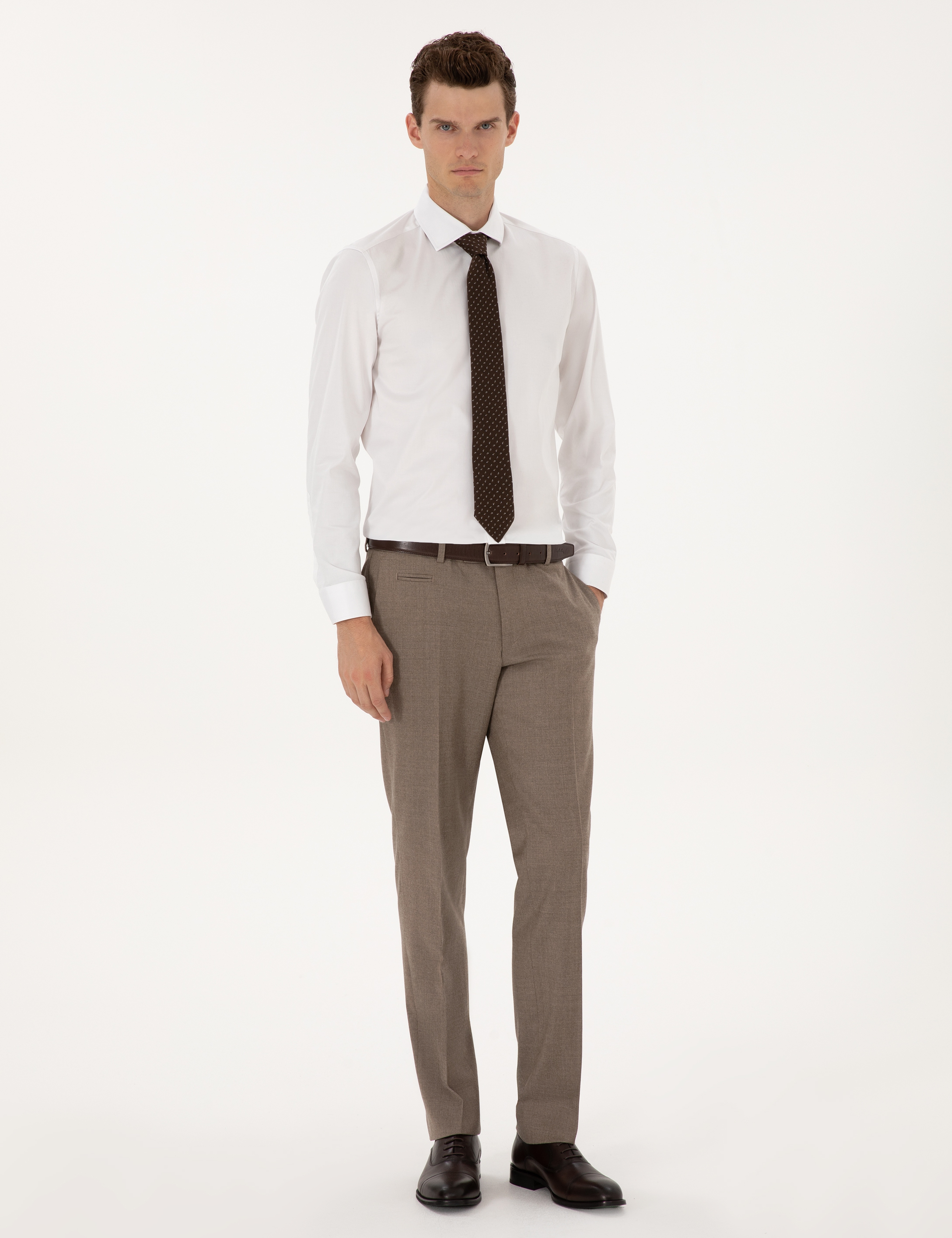 Beyaz Likralı Kolay Ütülenebilir Ex. Slim Fit Basic Gömlek - Image 4