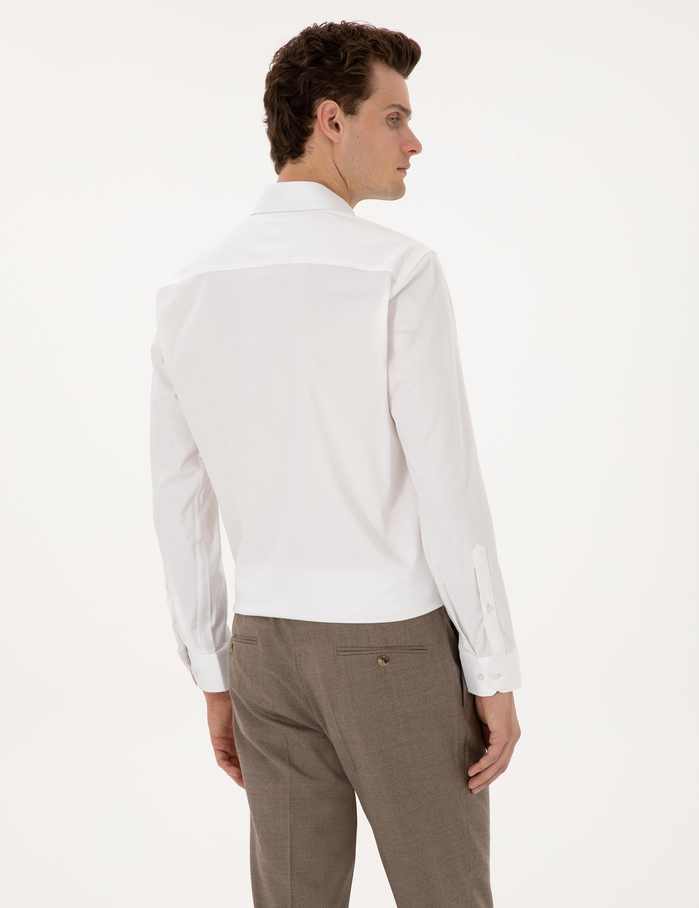 Beyaz Likralı Kolay Ütülenebilir Ex. Slim Fit Basic Gömlek