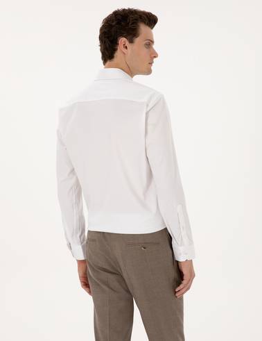 Beyaz Likralı Kolay Ütülenebilir Ex. Slim Fit Basic Gömlek