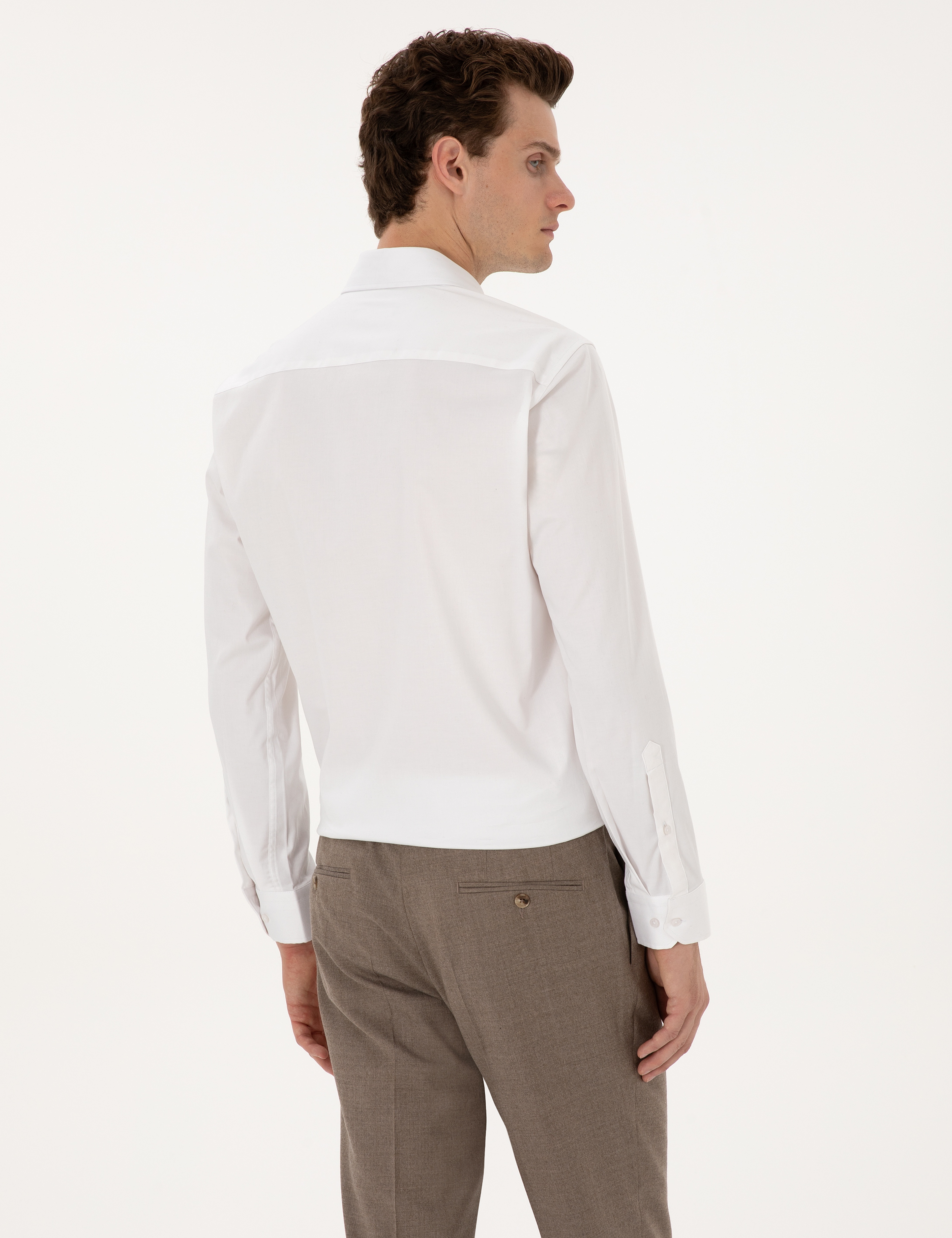 Beyaz Likralı Kolay Ütülenebilir Ex. Slim Fit Basic Gömlek - Image 5