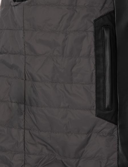 Siyah Kapüşonlu Suni Deri Ceket - 50318153005