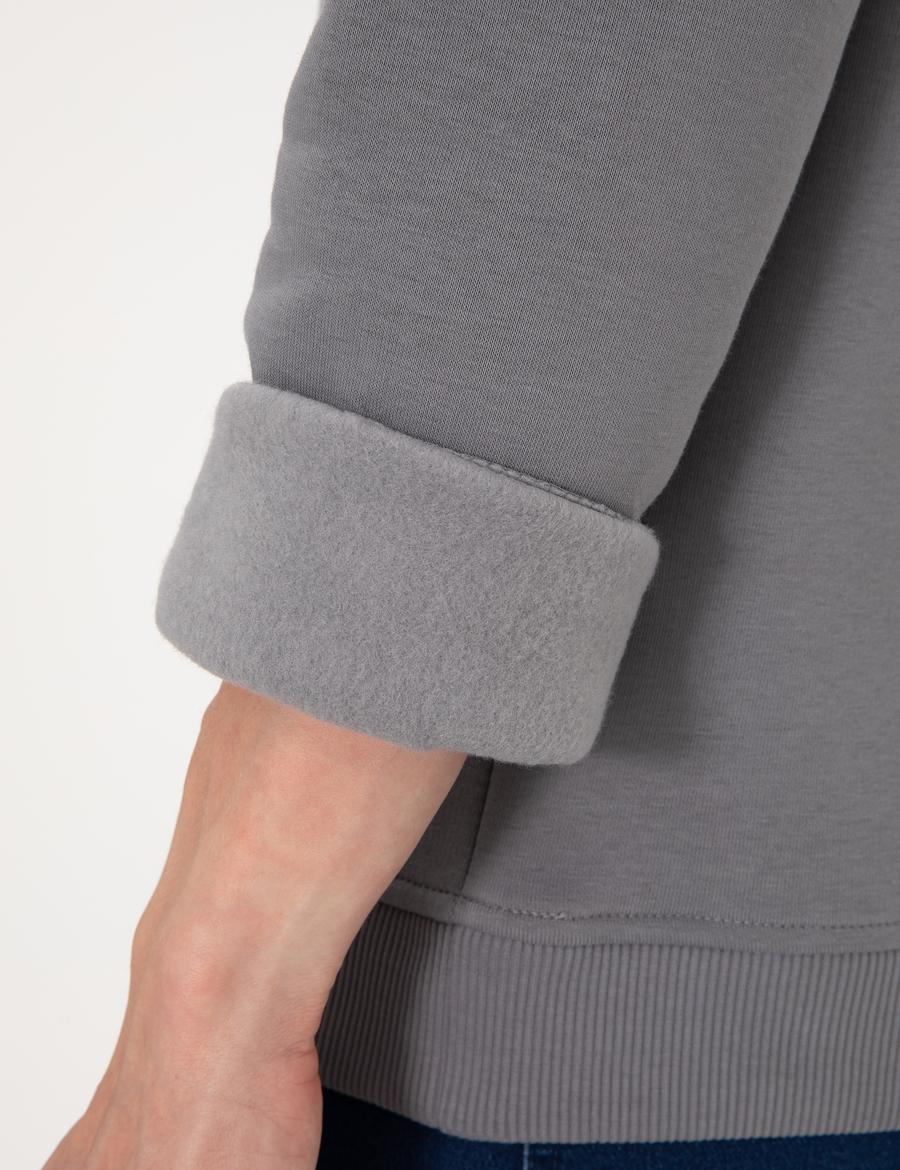 Gri 3 İplik Regular Fit İçi Polarlı Bisiklet Yaka Basic Sweatshirt