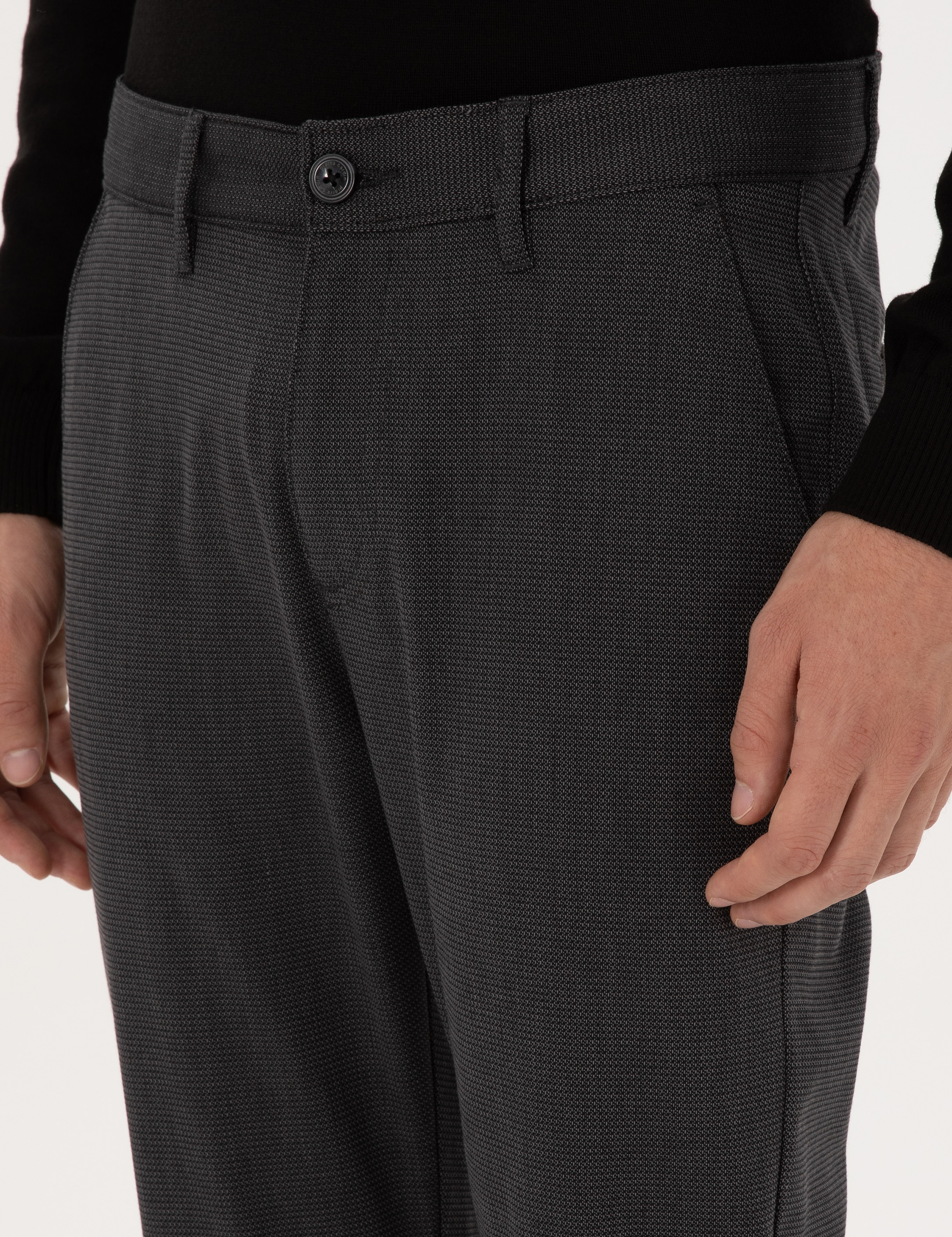 Siyah Slim Fit Kanvas Pantolon - Image 5