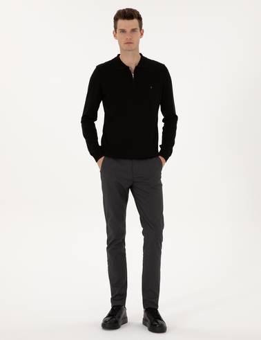 Siyah Slim Fit Kanvas Pantolon