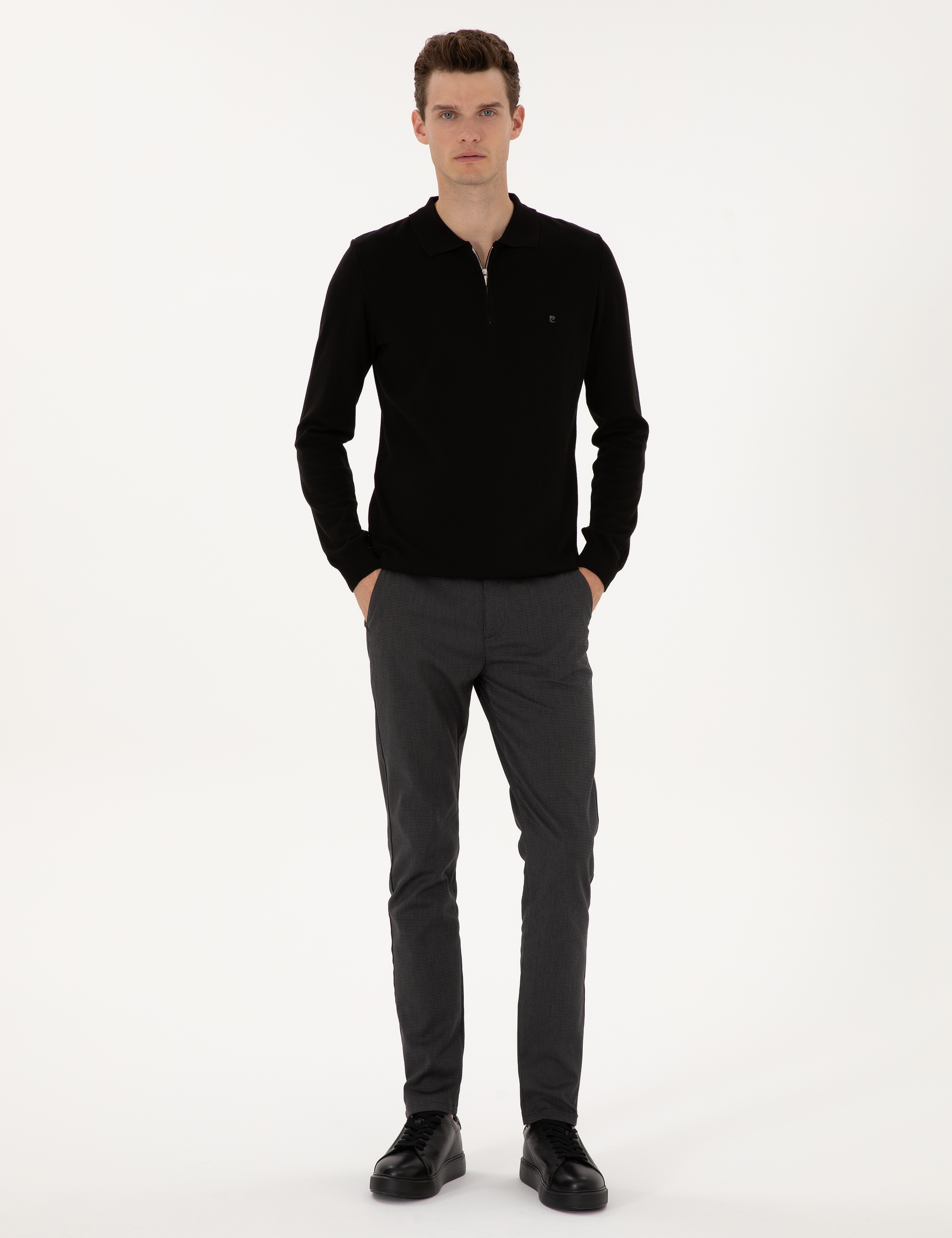 Siyah Slim Fit Kanvas Pantolon - Image 1