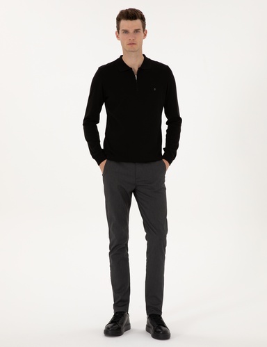 Siyah Slim Fit Kanvas Pantolon