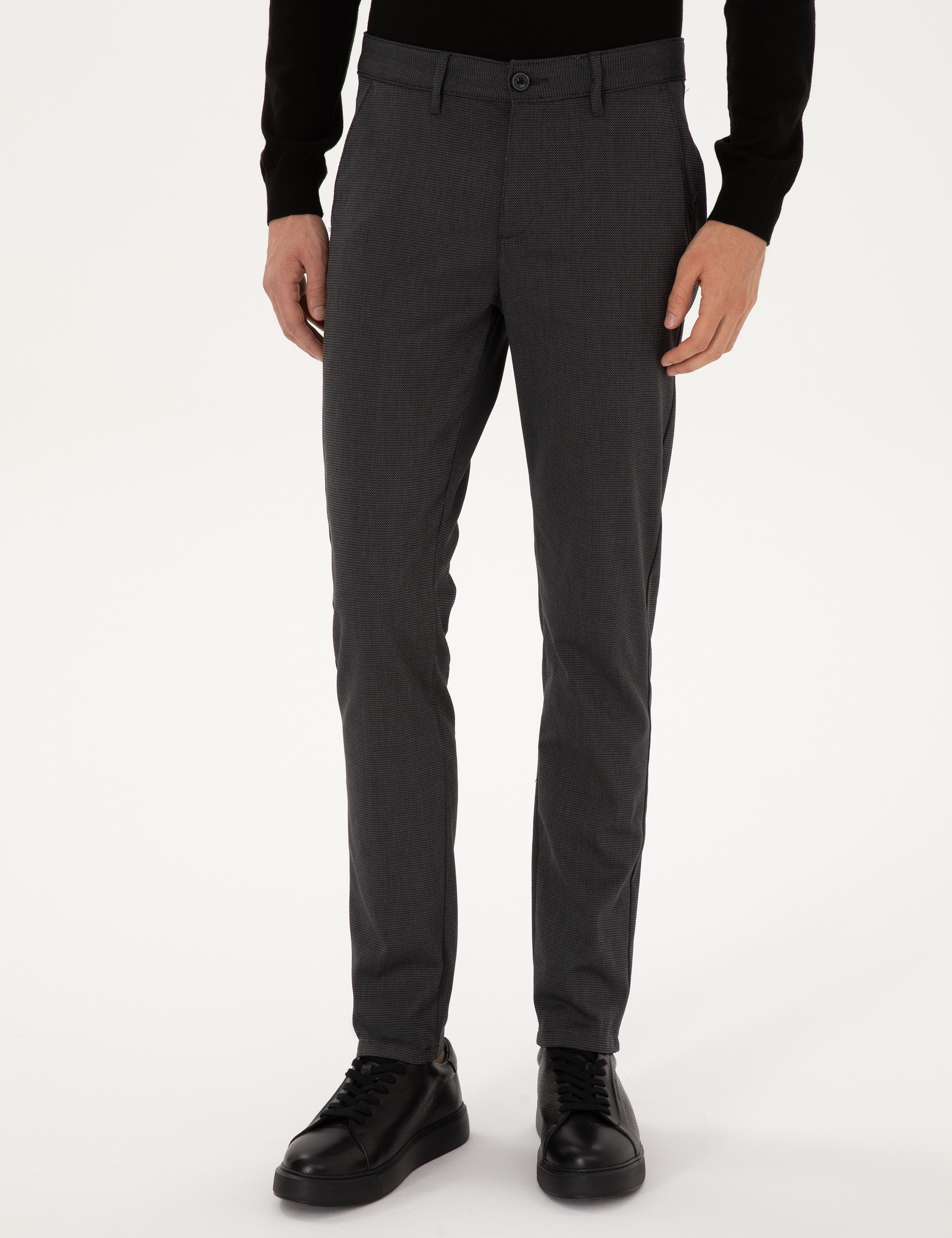 Siyah Slim Fit Kanvas Pantolon - Image 2