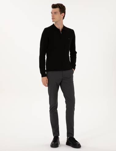 Siyah Slim Fit Kanvas Pantolon