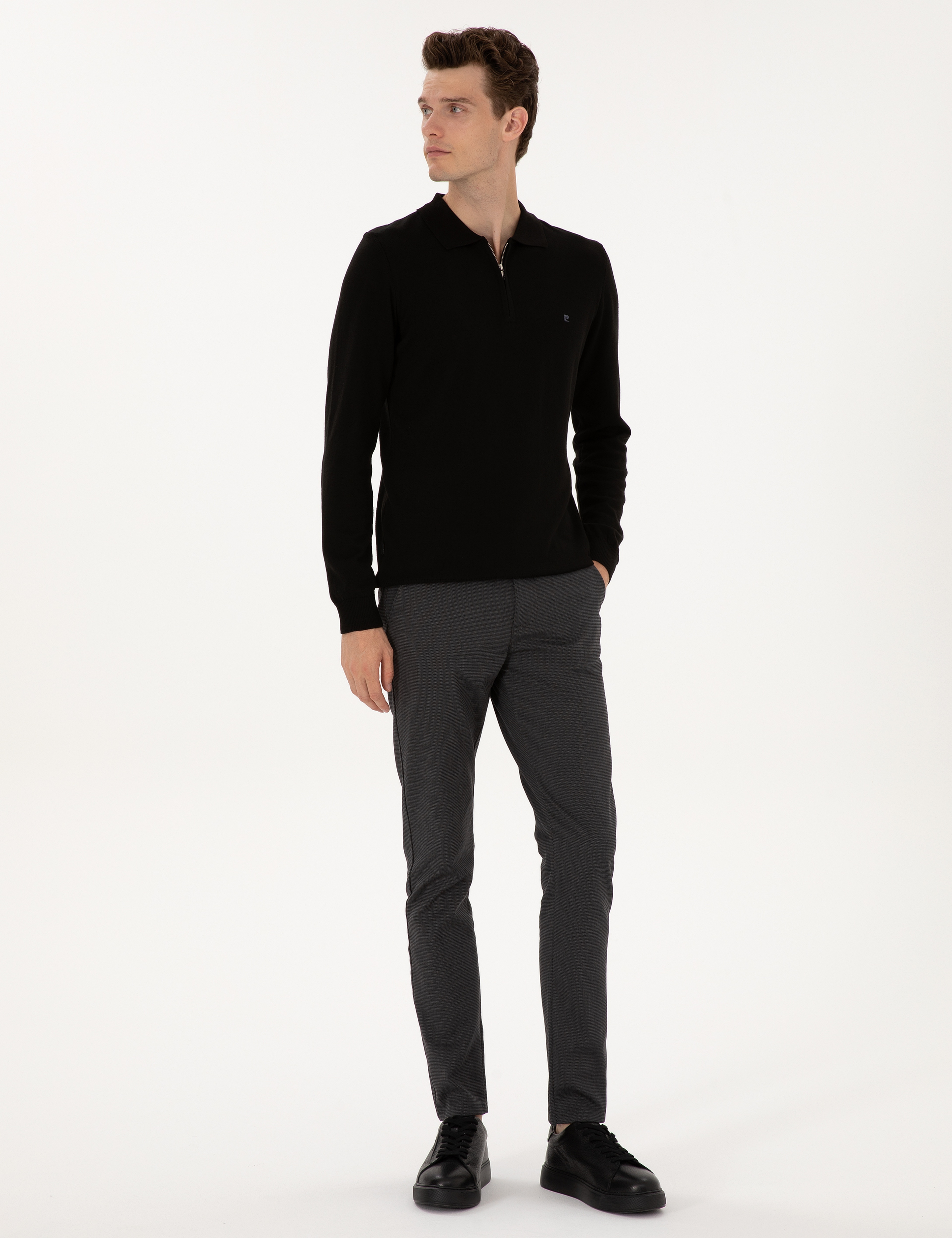 Siyah Slim Fit Kanvas Pantolon - Image 3