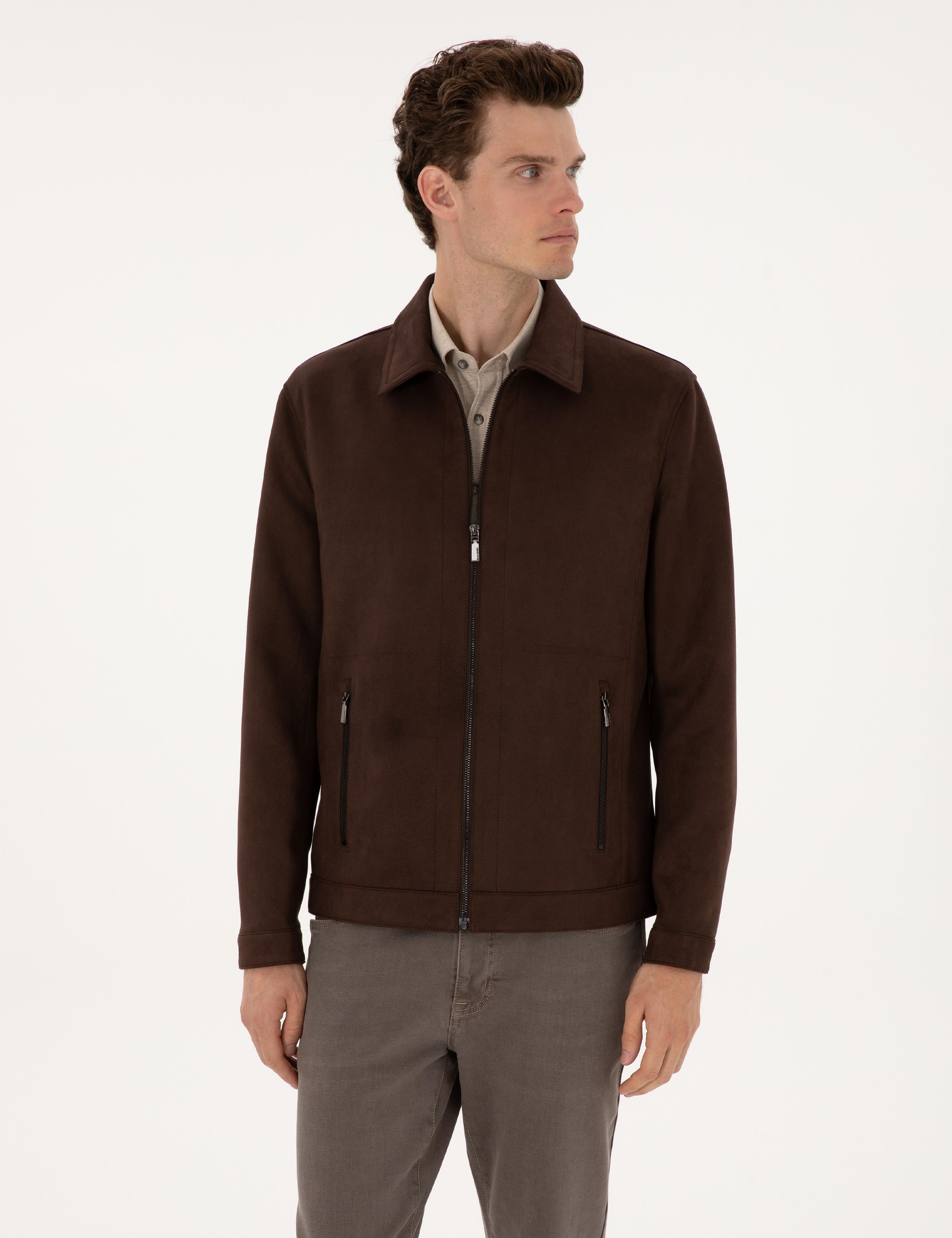 Kahverengi Suni Deri Ceket