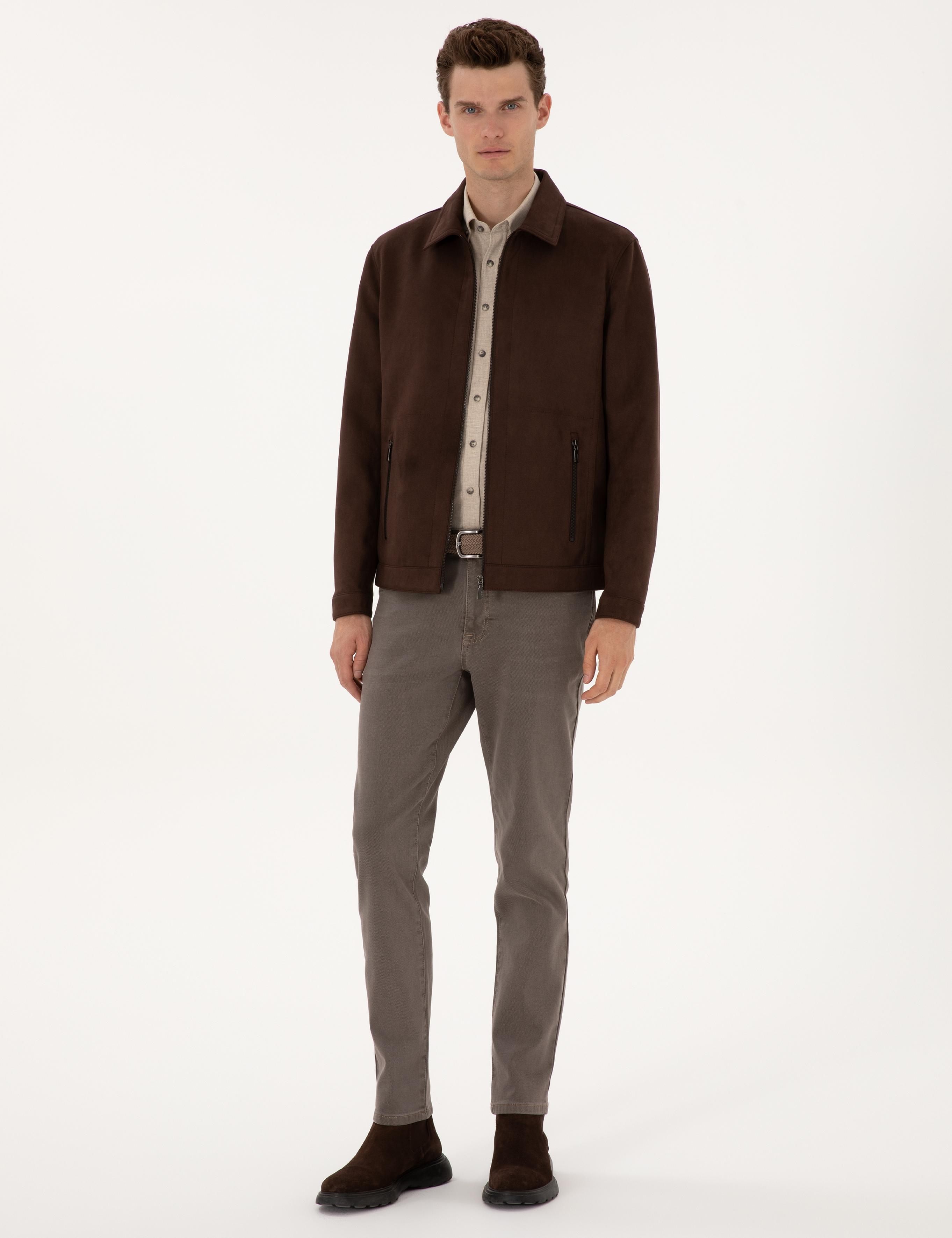 Kahverengi Suni Deri Ceket