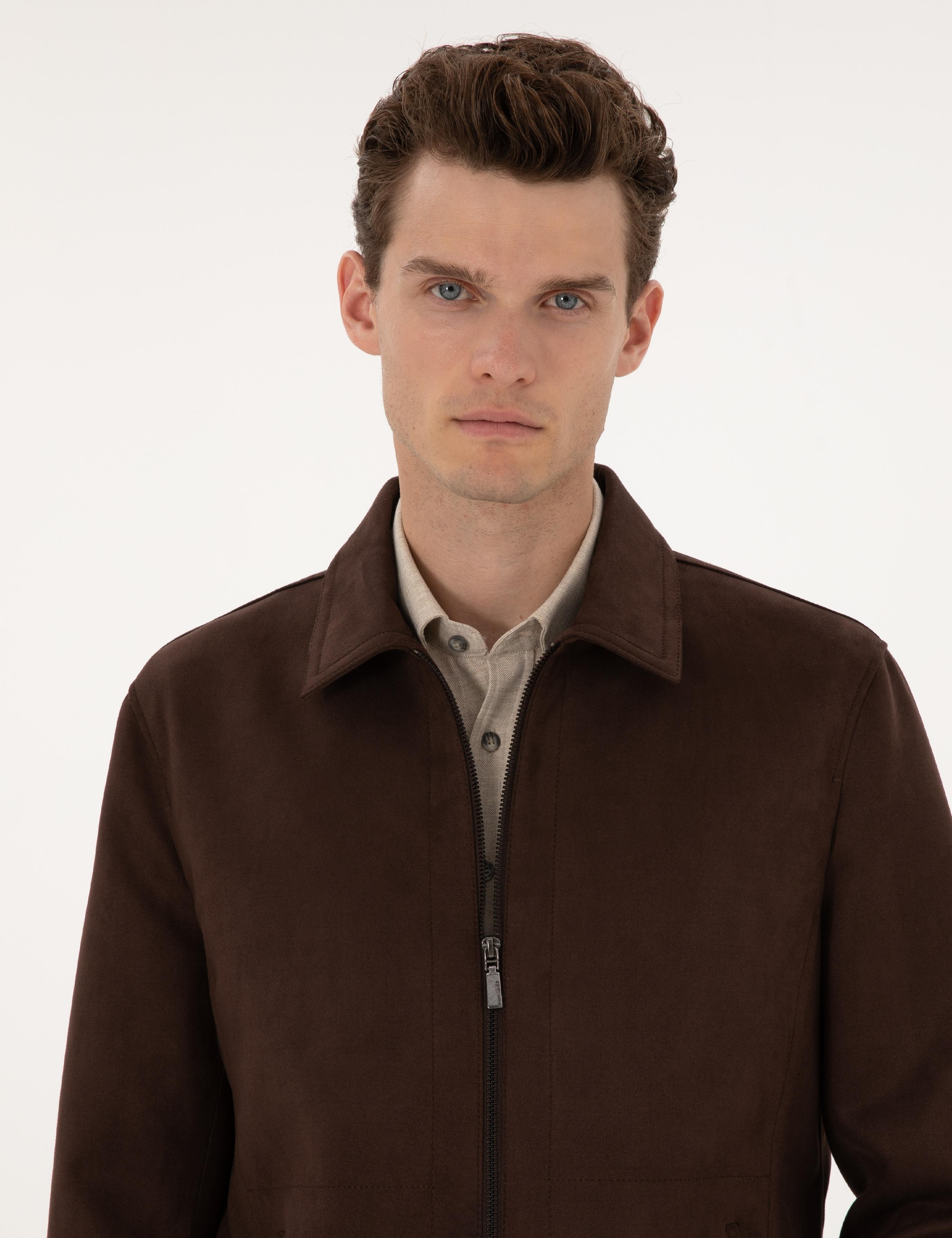 Kahverengi Suni Deri Ceket