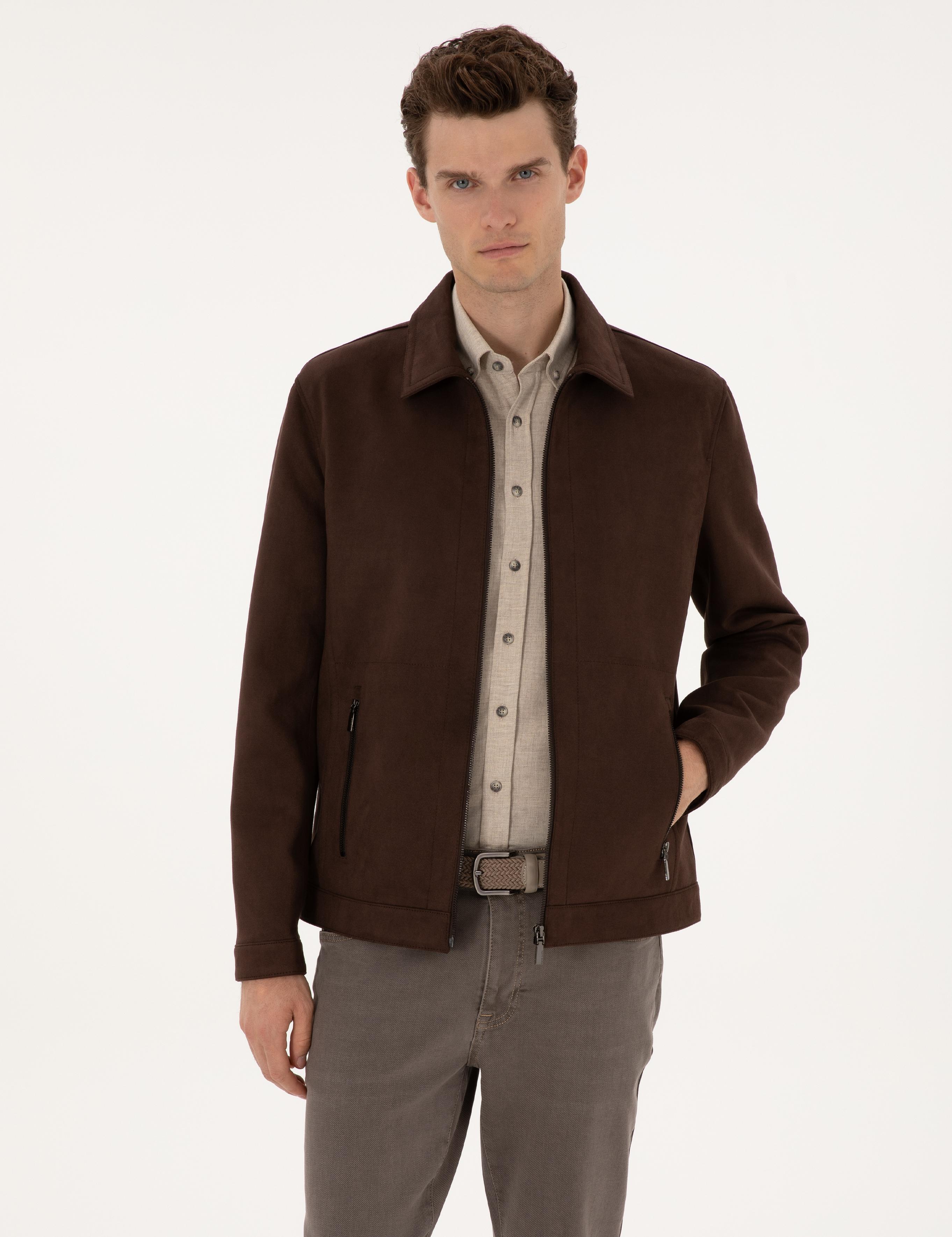 Kahverengi Suni Deri Ceket