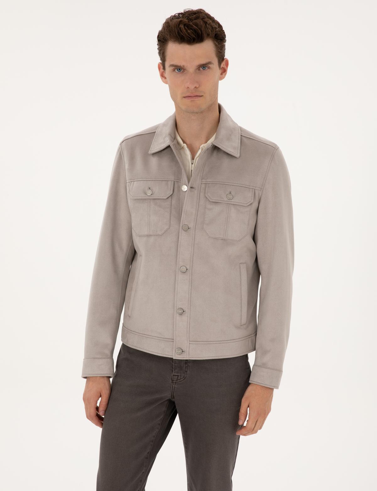 Gri Suni Deri Ceket - 50318156008