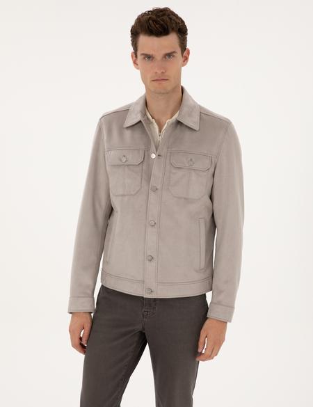 Gri Suni Deri Ceket - 50318156008