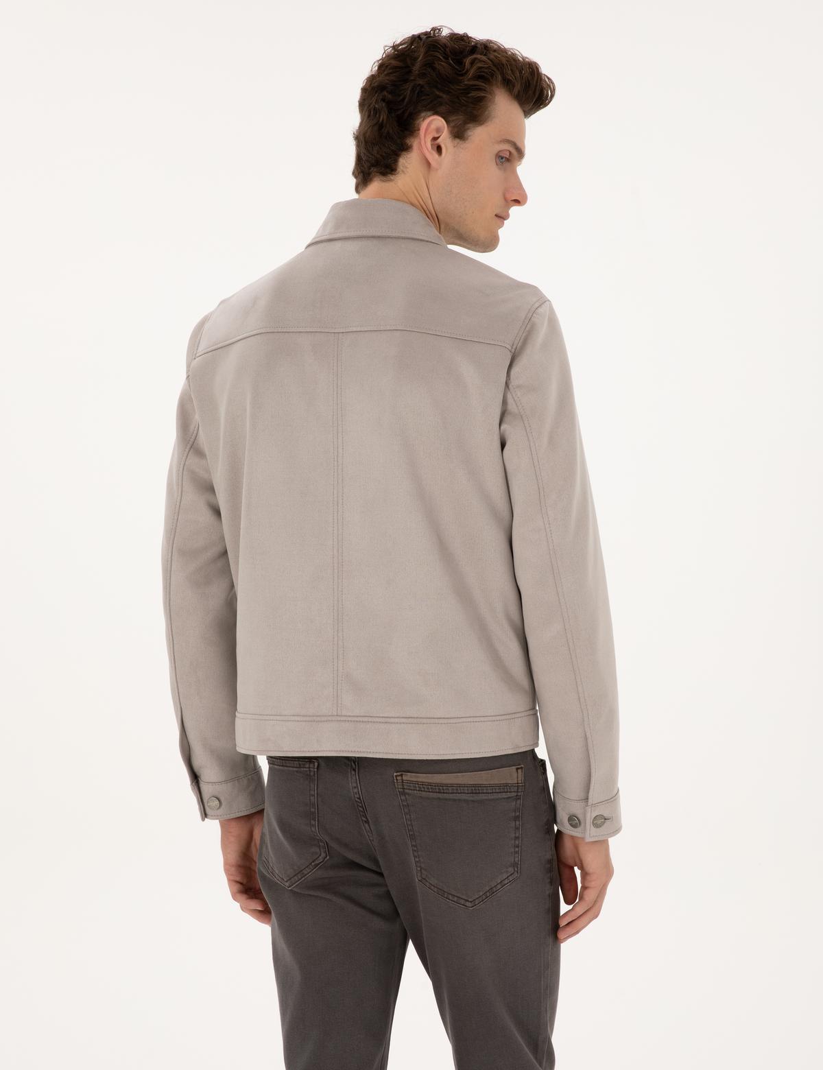 Gri Suni Deri Ceket - 50318156008