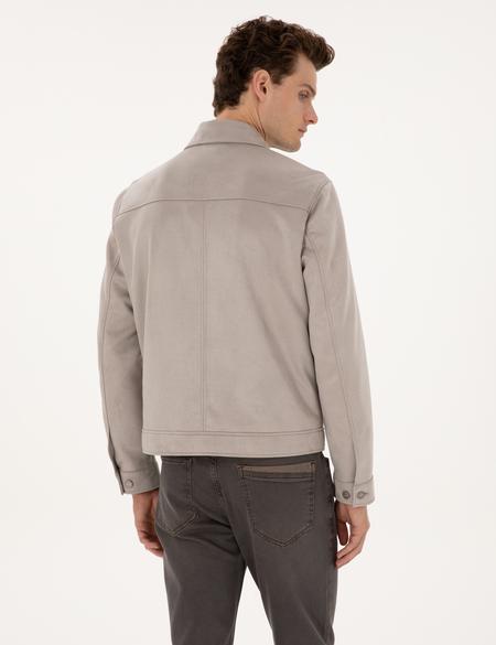 Gri Suni Deri Ceket - 50318156008