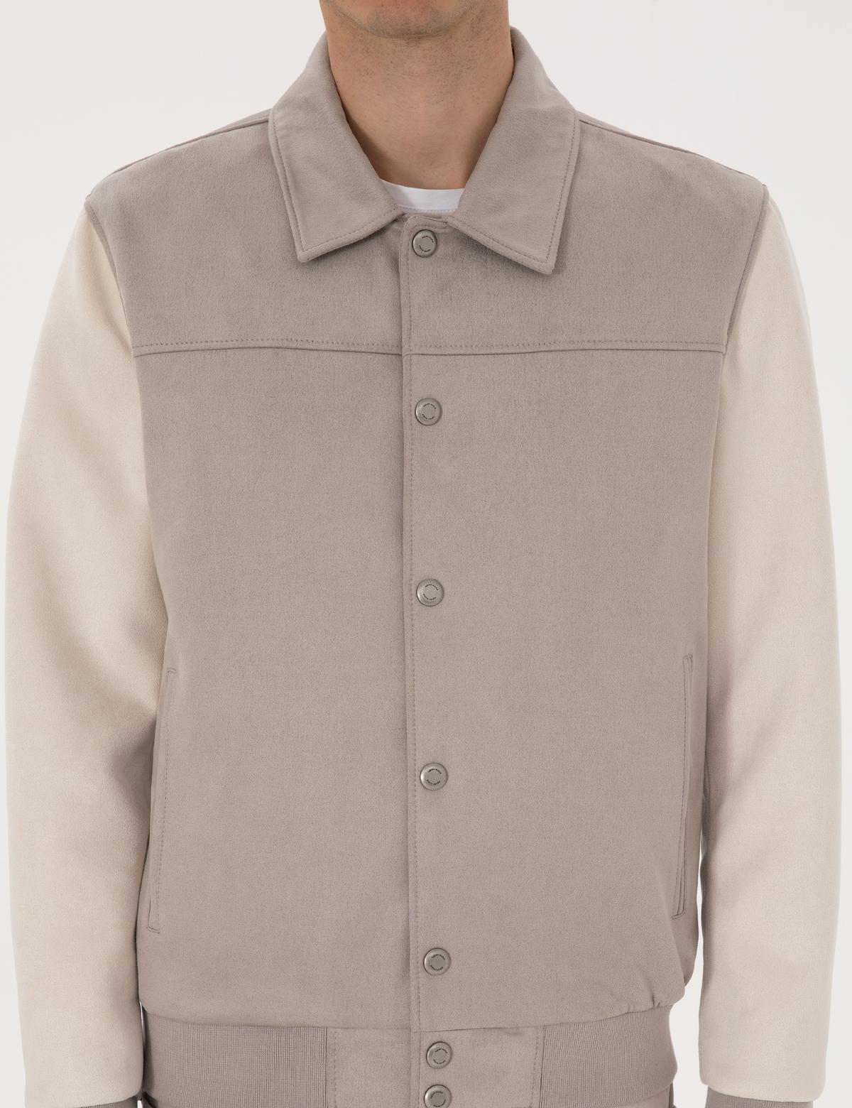 Gri Suni Deri Ceket - 50318155004