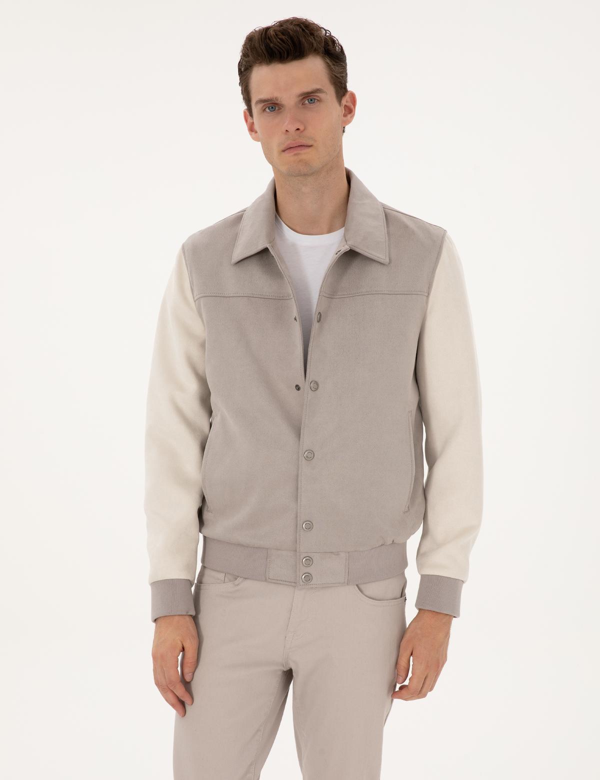 Gri Suni Deri Ceket - 50318155004