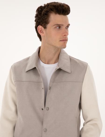 Gri Suni Deri Ceket - 50318155004